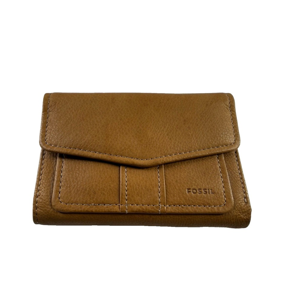 Fossil Brown Solid Trifold Wallet Envelope Credit Card Slots, ID Window Holder